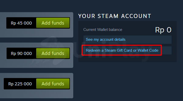 Klik Redeem a Steam Gift Card or Wallet Steam