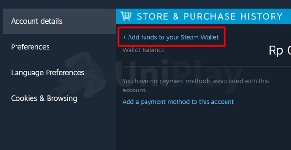 Pilih Add funds to your Steam Wallet